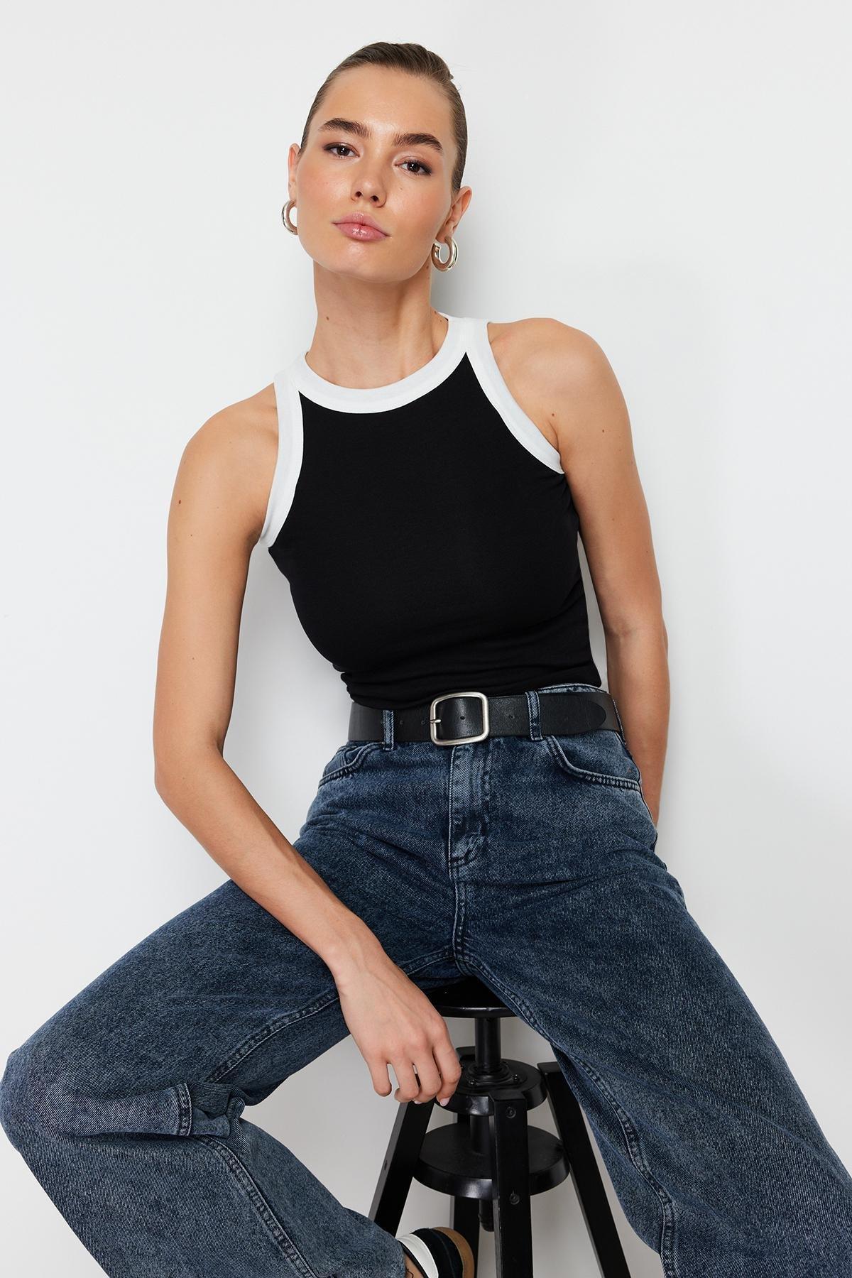 Black Elastic Knitted Undershirt, , large image number 1