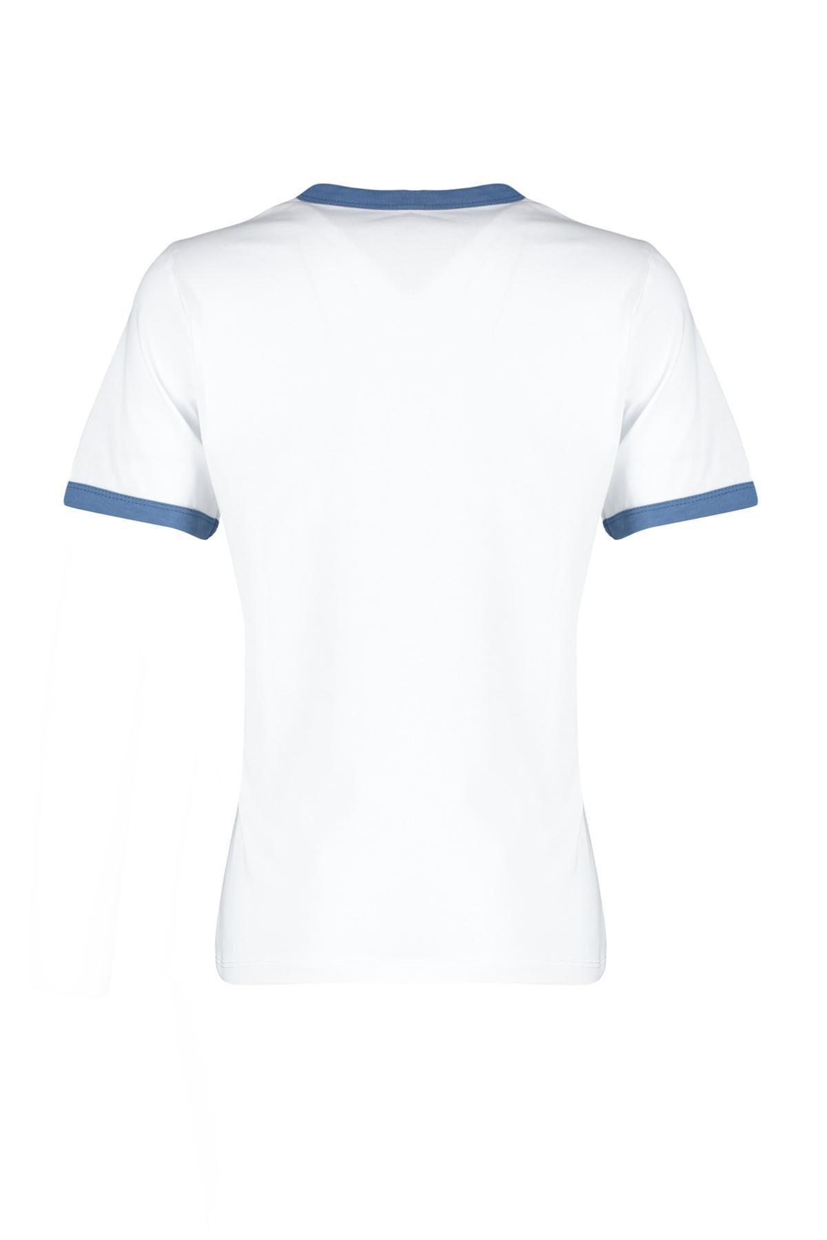 Ecru 100% Cotton Embroidered Contrast Piping Detailed Knitted T-Shirt TWOSS24TS00037, , large image number 5