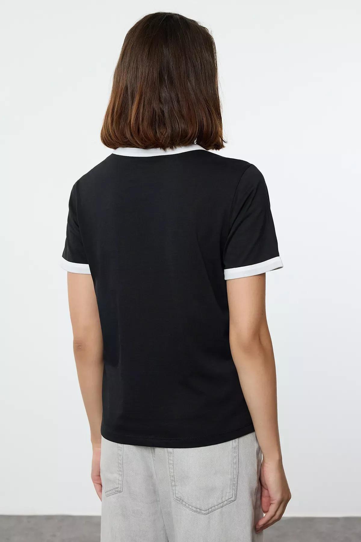 Black Embroidered Knitted T-Shirt, C101_5720, large image number 4