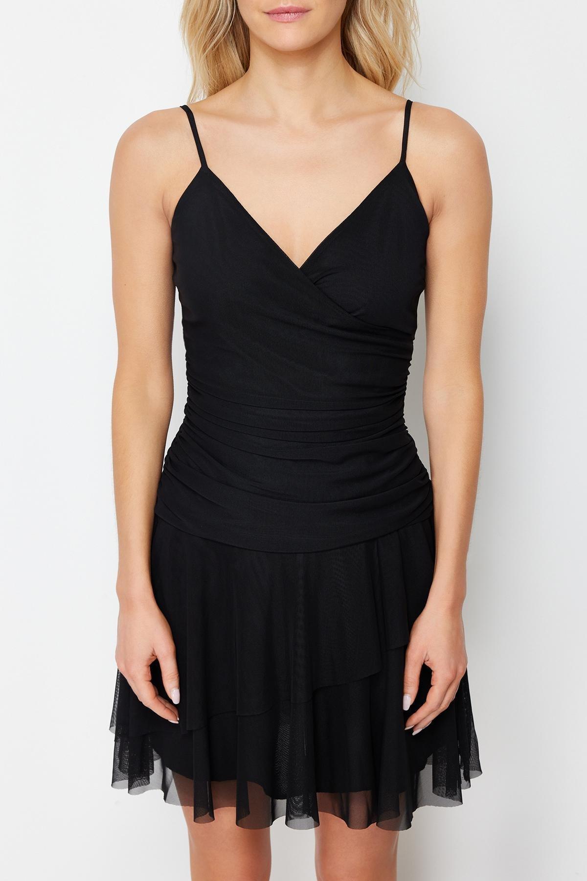 Black Double-Breasted Stretchy Knitted Mini Dress, , large image number 3