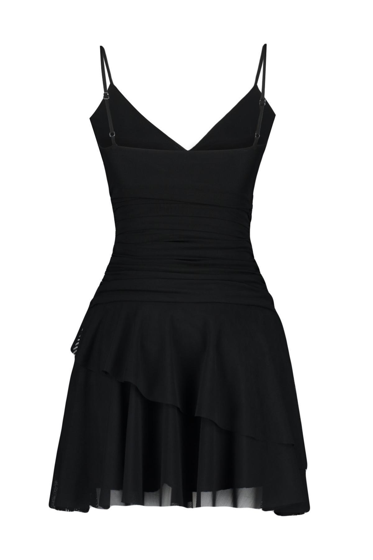 Black Double-Breasted Stretchy Knitted Mini Dress, , large image number 6