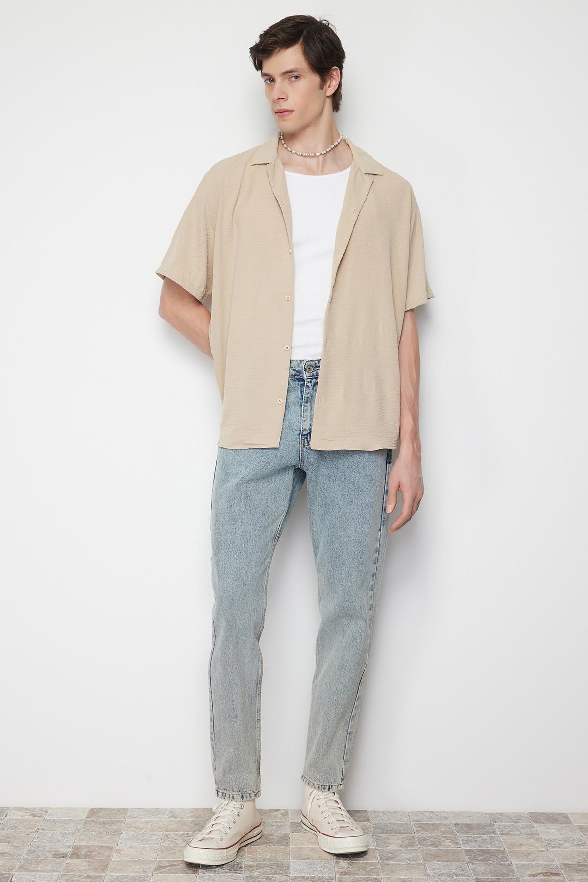 Beige Oversize Short Sleeve Shirt, , large image number 1