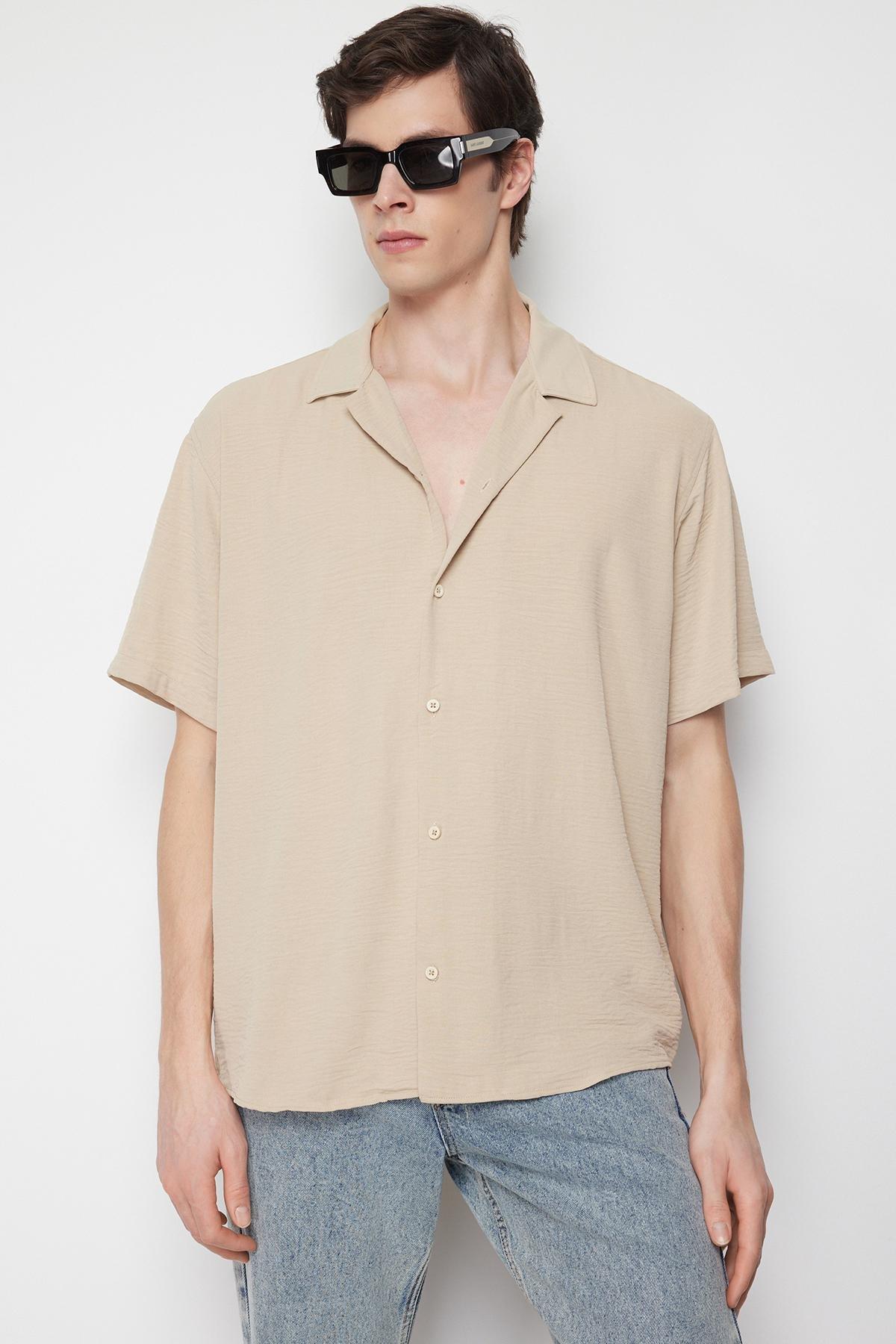 Beige Oversize Short Sleeve Shirt, , large image number 2