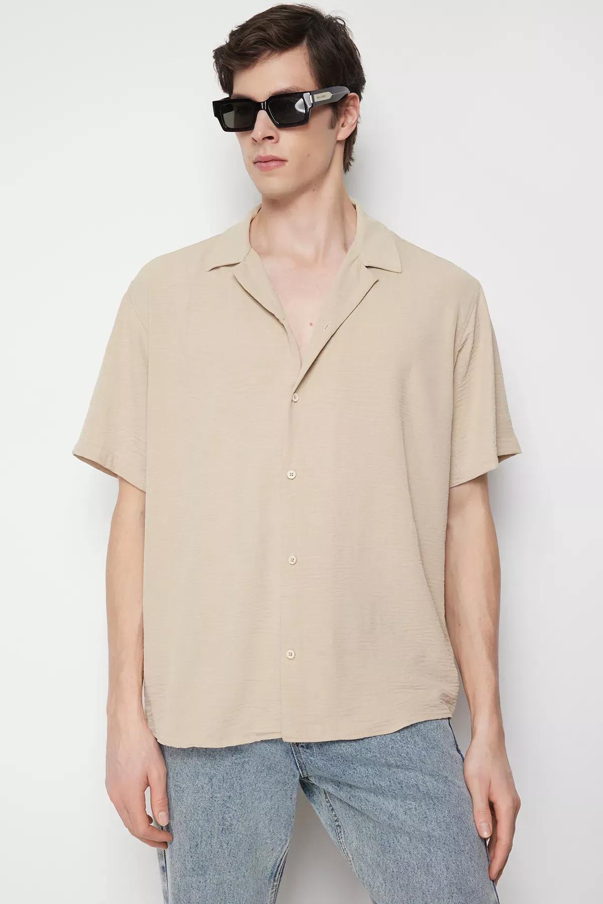 Beige Oversize Short Sleeve Shirt, STONE, large image number 2