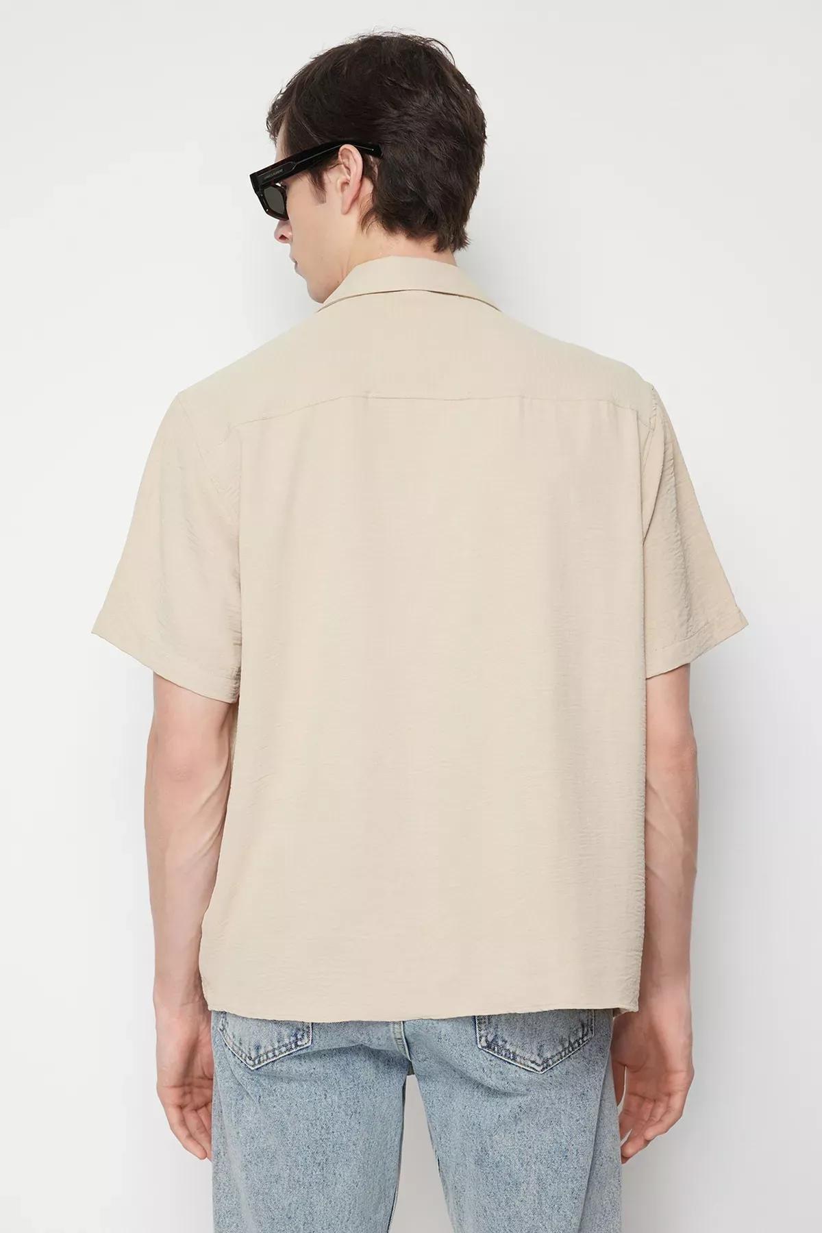 Beige Oversize Short Sleeve Shirt, STONE, large image number 3