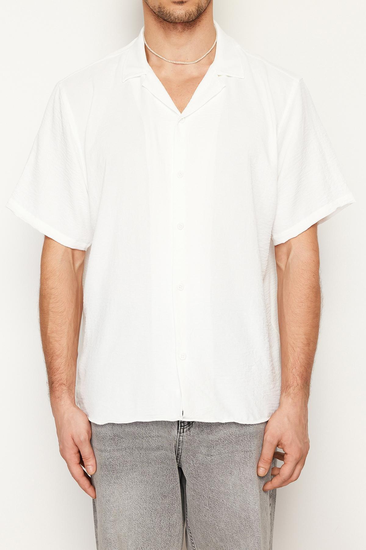 White Oversize Summer Short-Sleeve Linen Shirt, , large image number 4