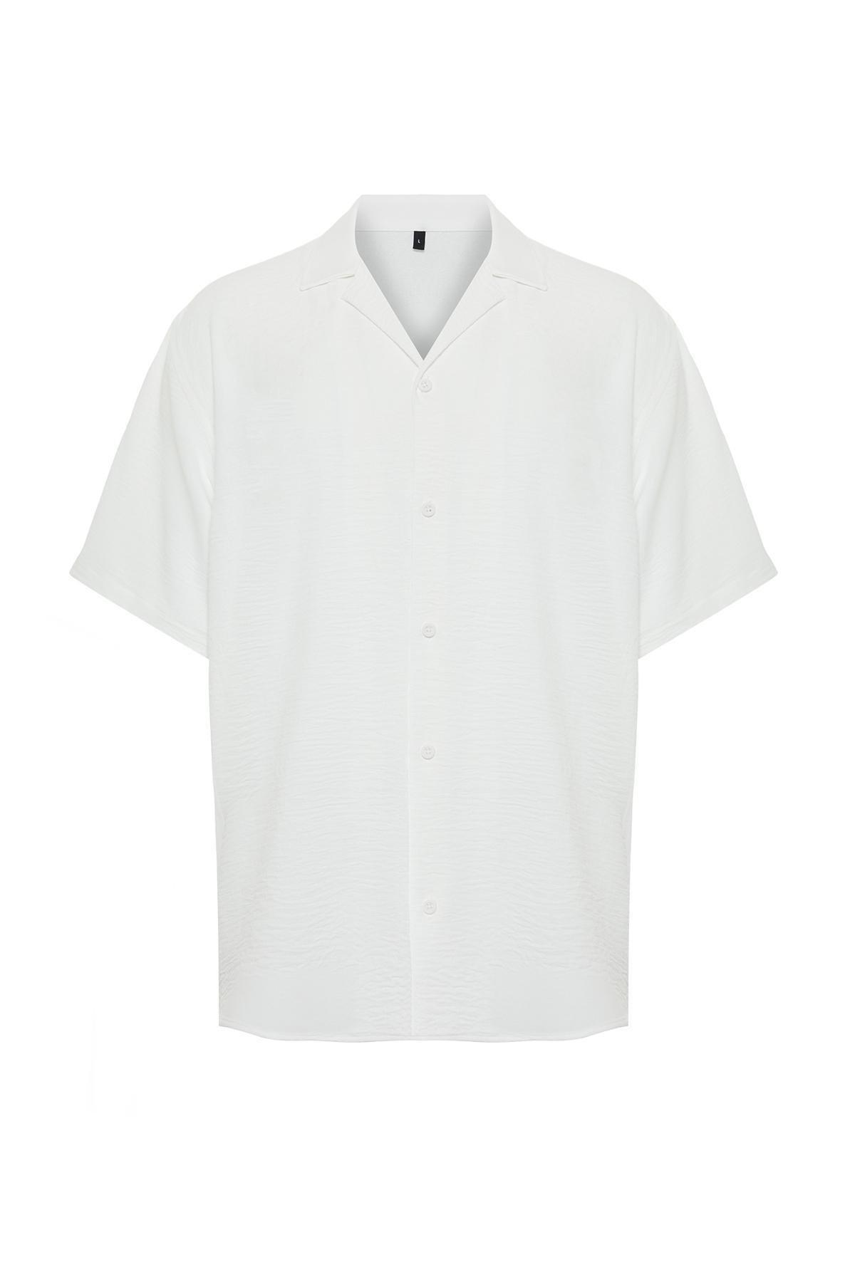 White Oversize Summer Short-Sleeve Linen Shirt, , large image number 5