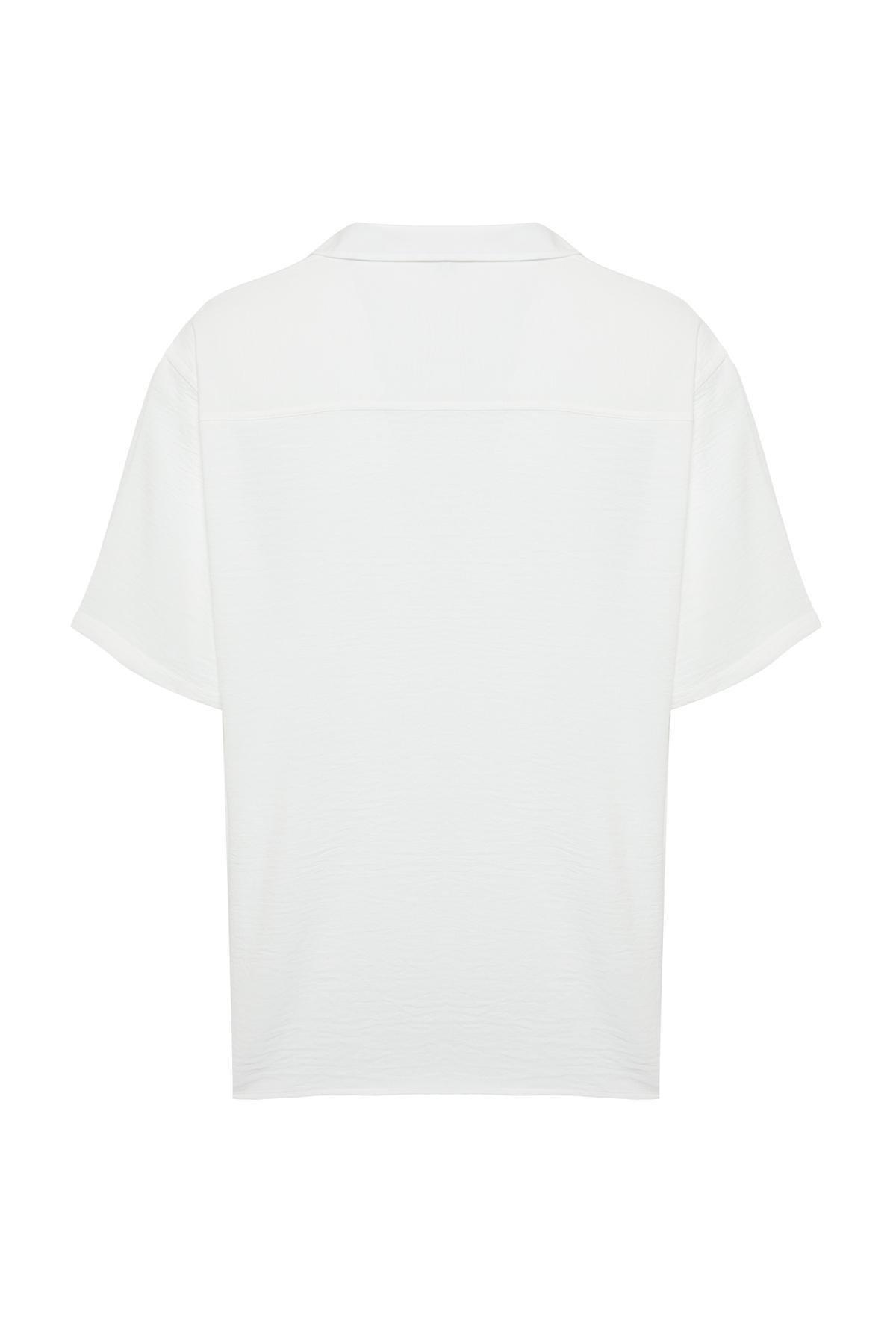 White Oversize Summer Short-Sleeve Linen Shirt, , large image number 6
