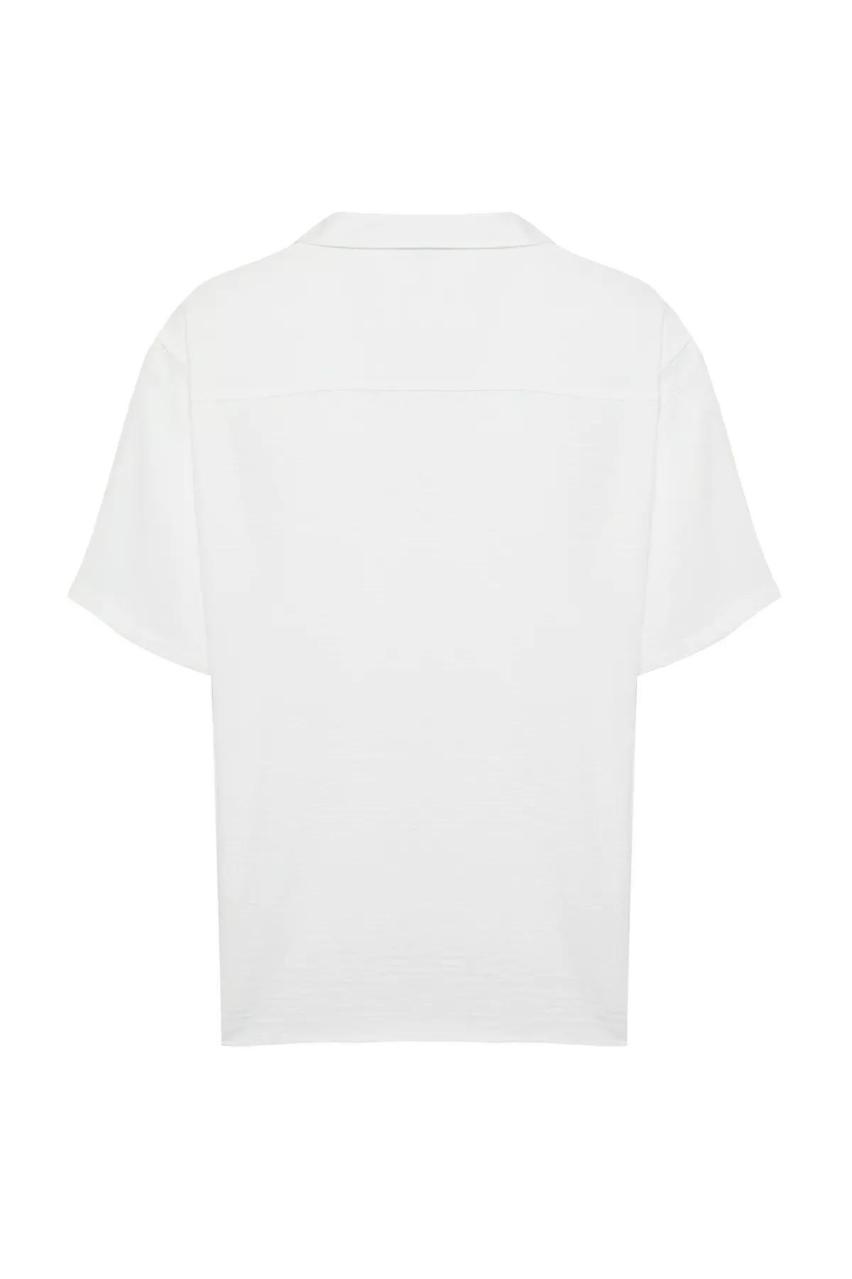 قميص صيفي كتان بأكمام قصيرة وقصة فضفاضة، أبيض, White, large image number 6