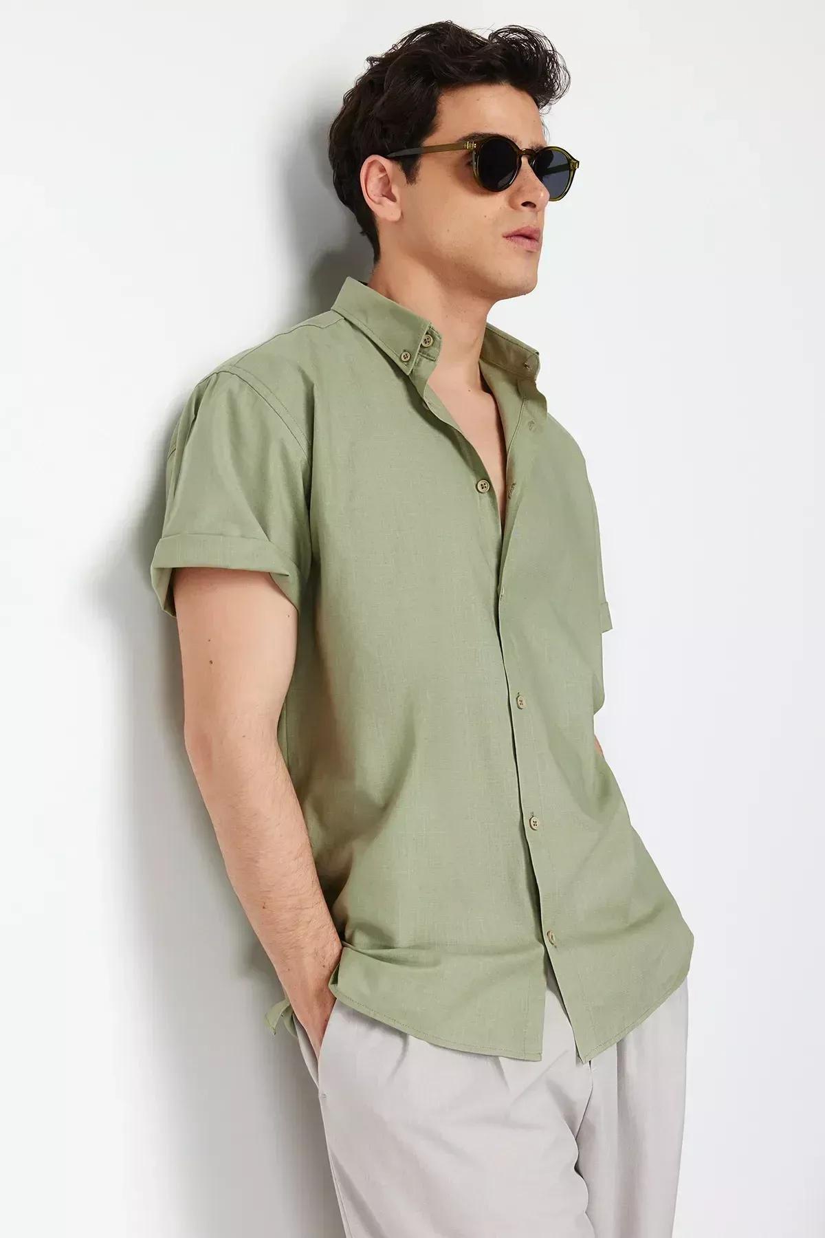 قميص بقصة فضفاضة وأكمام قصيرة، كاكي, Khaki, large image number 5