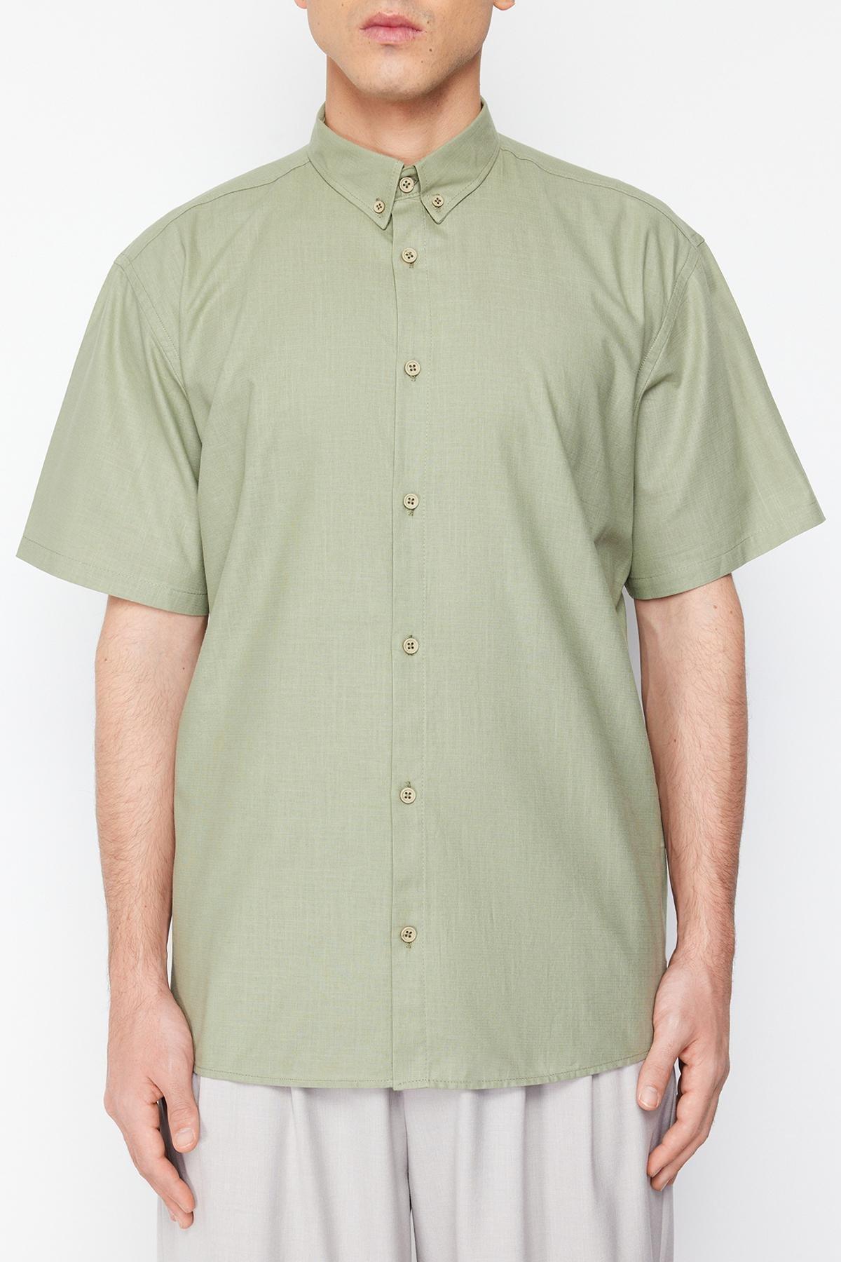 Khaki Oversize Fit Shirt Collar Short Sleeve 100% Cotton Shirt TMNSS24GO00029, single, , large image number 8