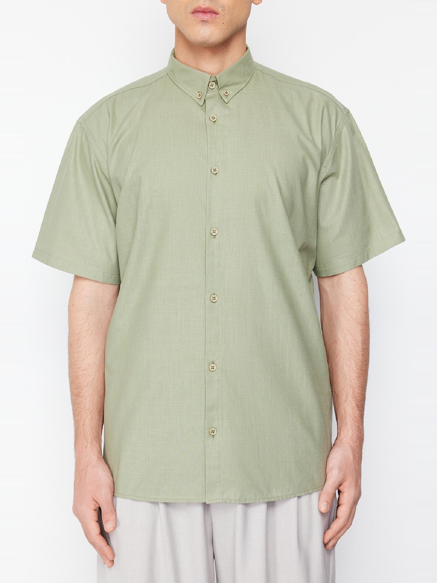 Green Oversize Shirt Collar Short Sleeve Shirt, Khaki, large image number 8