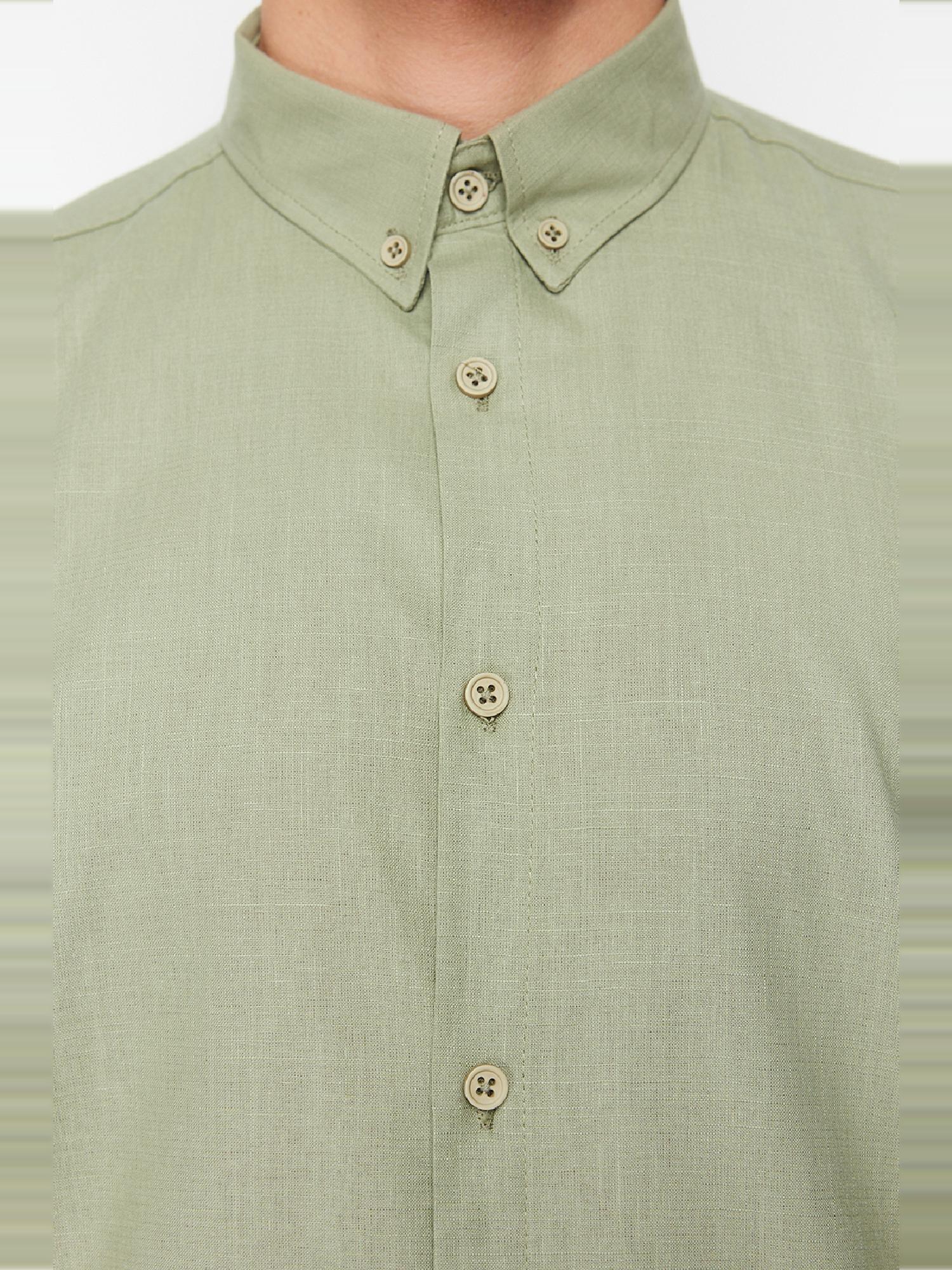 Khaki Oversize Fit Shirt Collar Short Sleeve 100% Cotton Shirt TMNSS24GO00029, single, , large image number 9