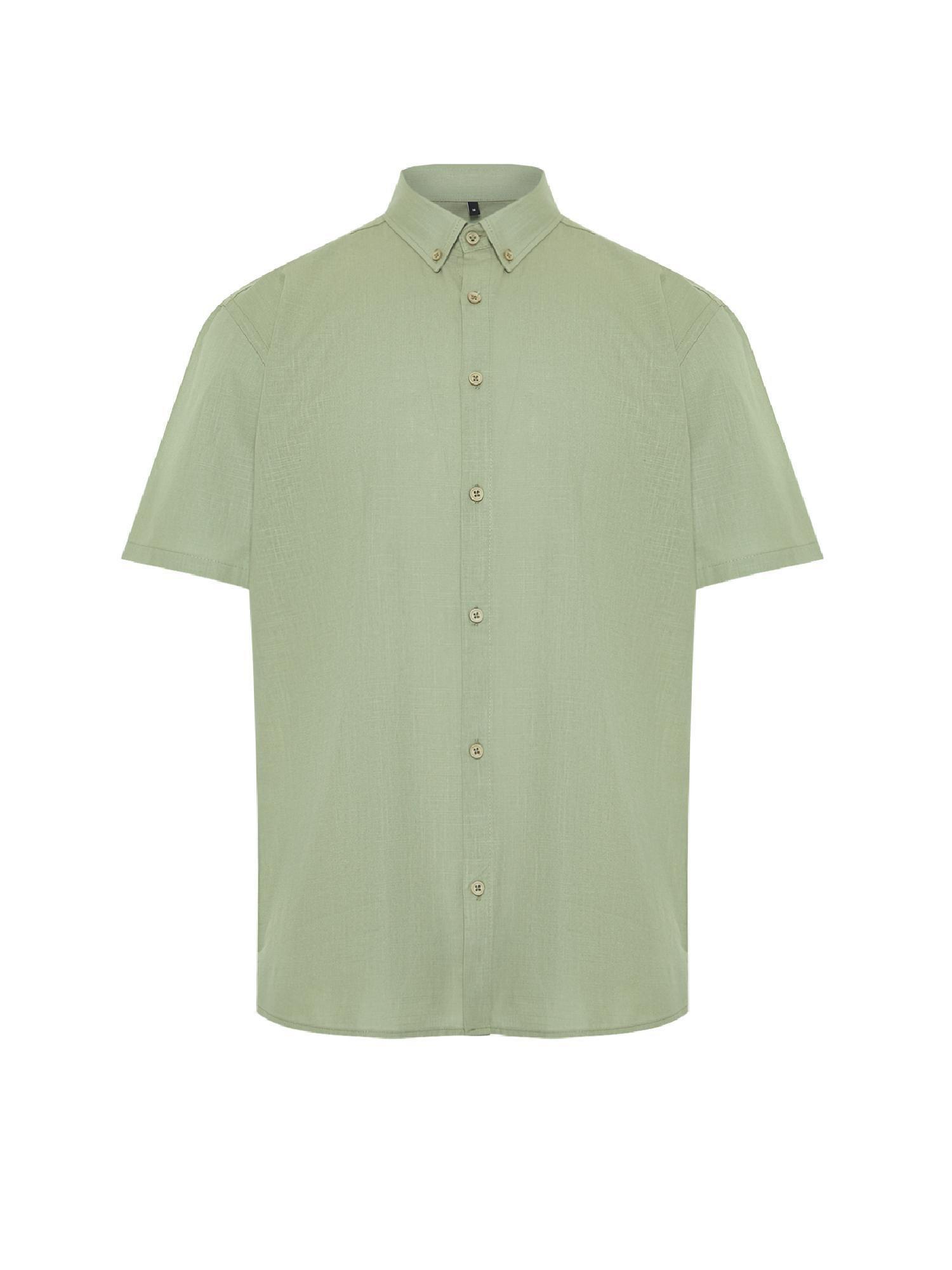 Khaki Oversize Fit Shirt Collar Short Sleeve 100% Cotton Shirt TMNSS24GO00029, single, , large image number 10
