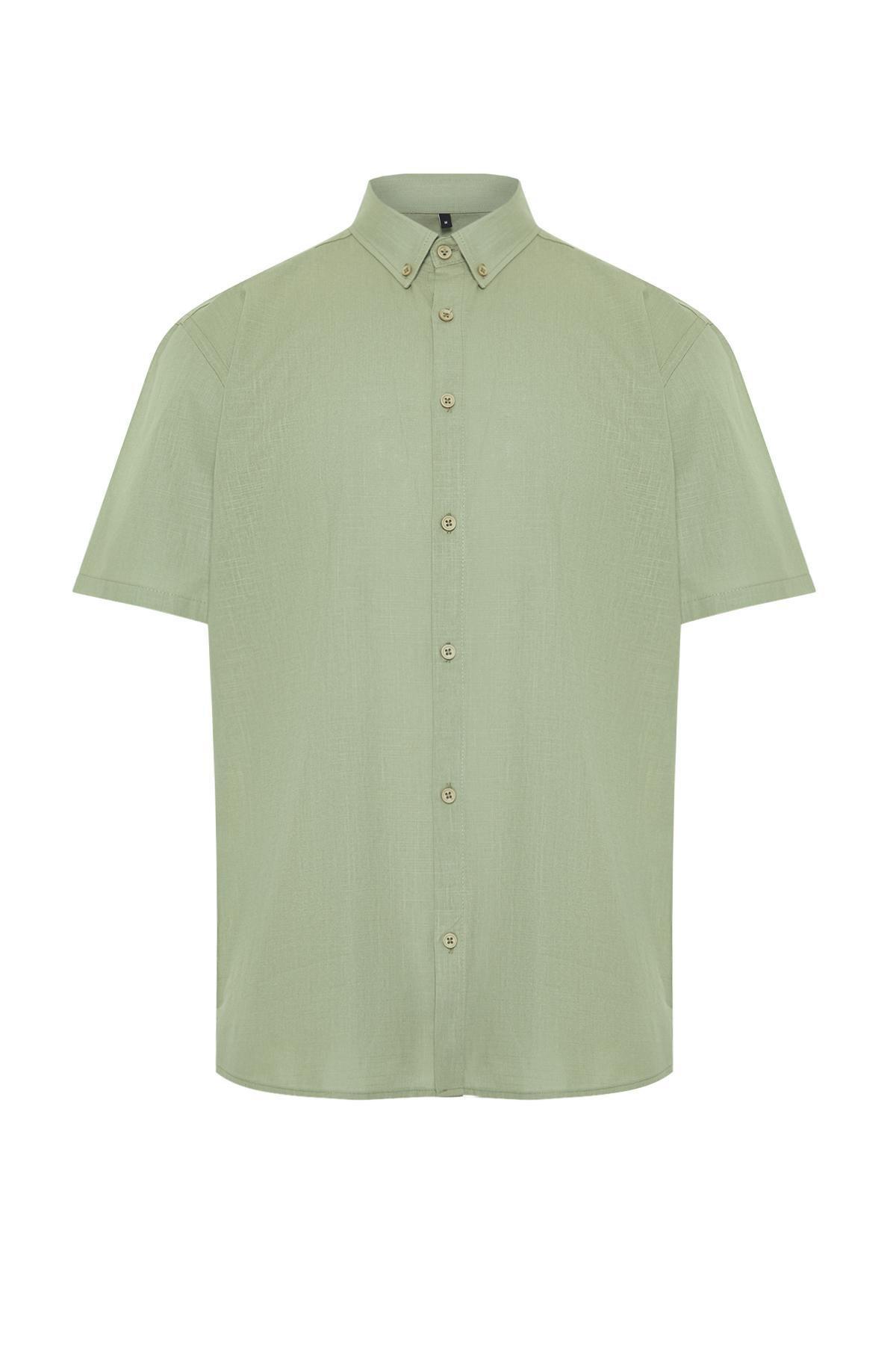 Khaki Oversize Fit Shirt Collar Short Sleeve 100% Cotton Shirt TMNSS24GO00029, single, , large image number 11
