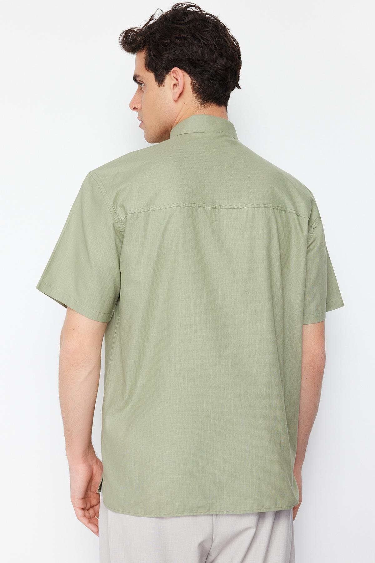 Khaki Oversize Fit Shirt Collar Short Sleeve 100% Cotton Shirt TMNSS24GO00029, single, , large image number 12