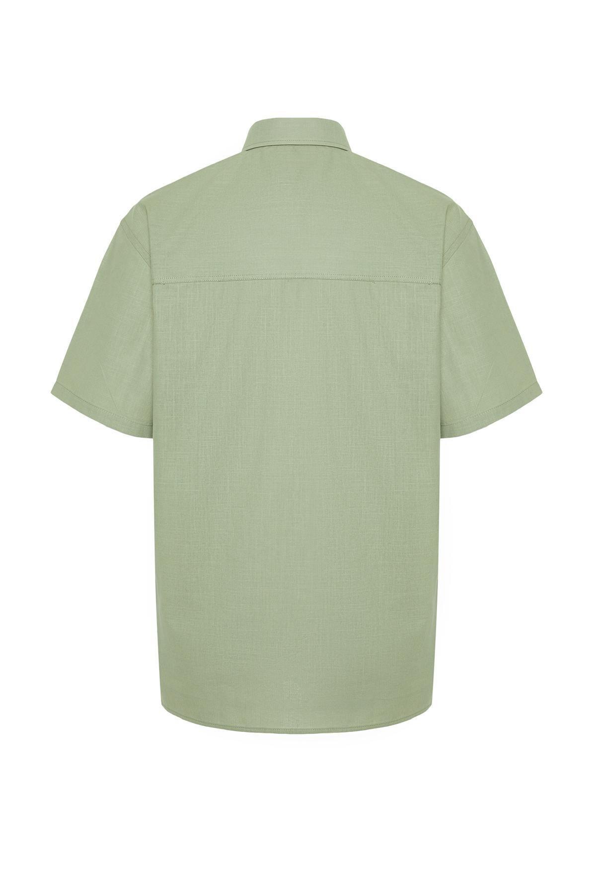 Khaki Oversize Fit Shirt Collar Short Sleeve 100% Cotton Shirt TMNSS24GO00029, single, , large image number 14