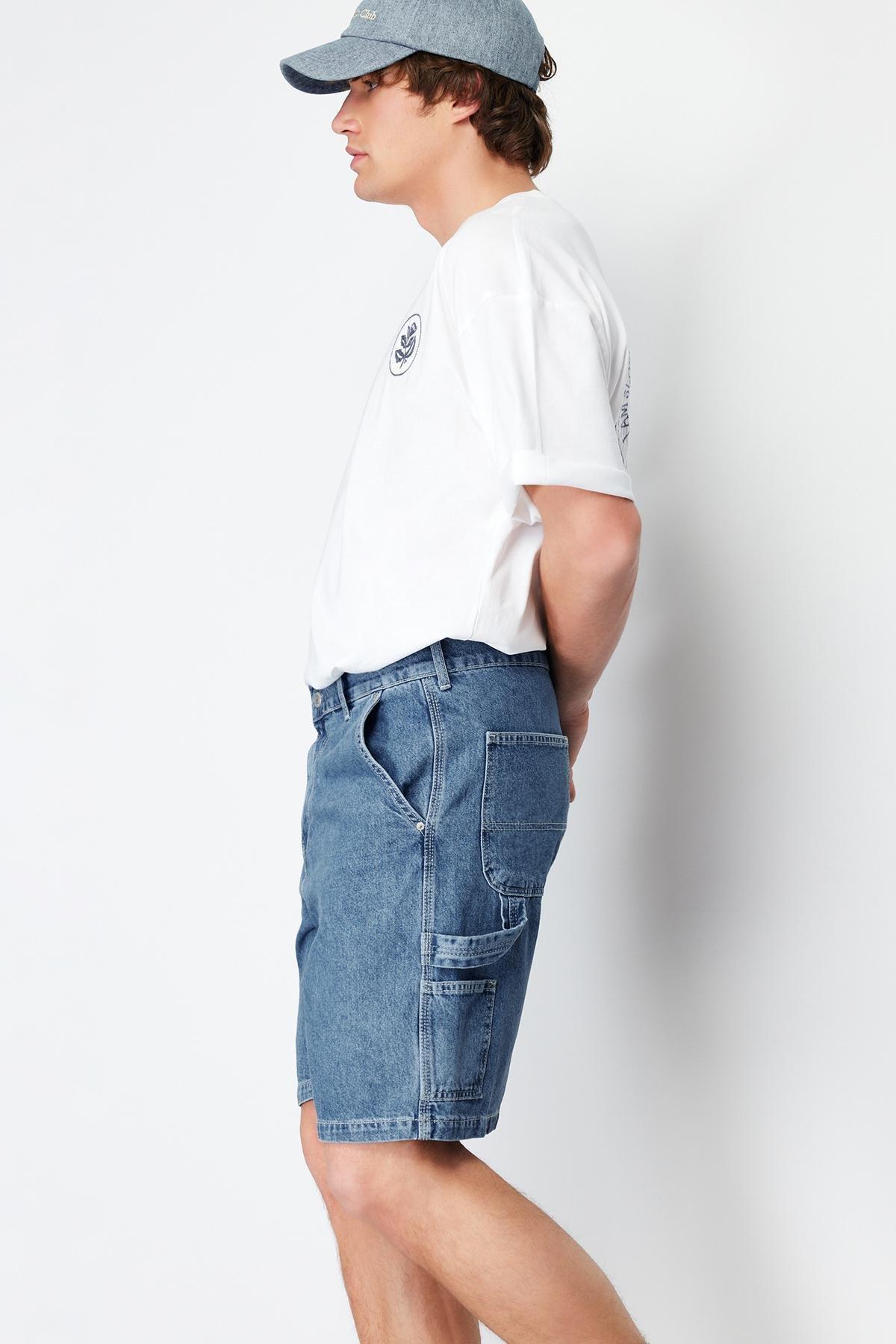 Navy Wide-Fit Carpenter Denim Shorts, C101_1774, large image number 2
