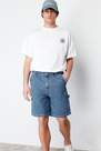 Trendyol - Navy Wide-Fit Carpenter Denim Shorts