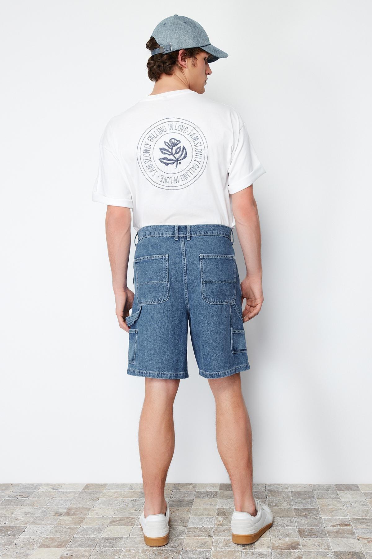 Navy Wide-Fit Carpenter Denim Shorts, C101_1774, large image number 5