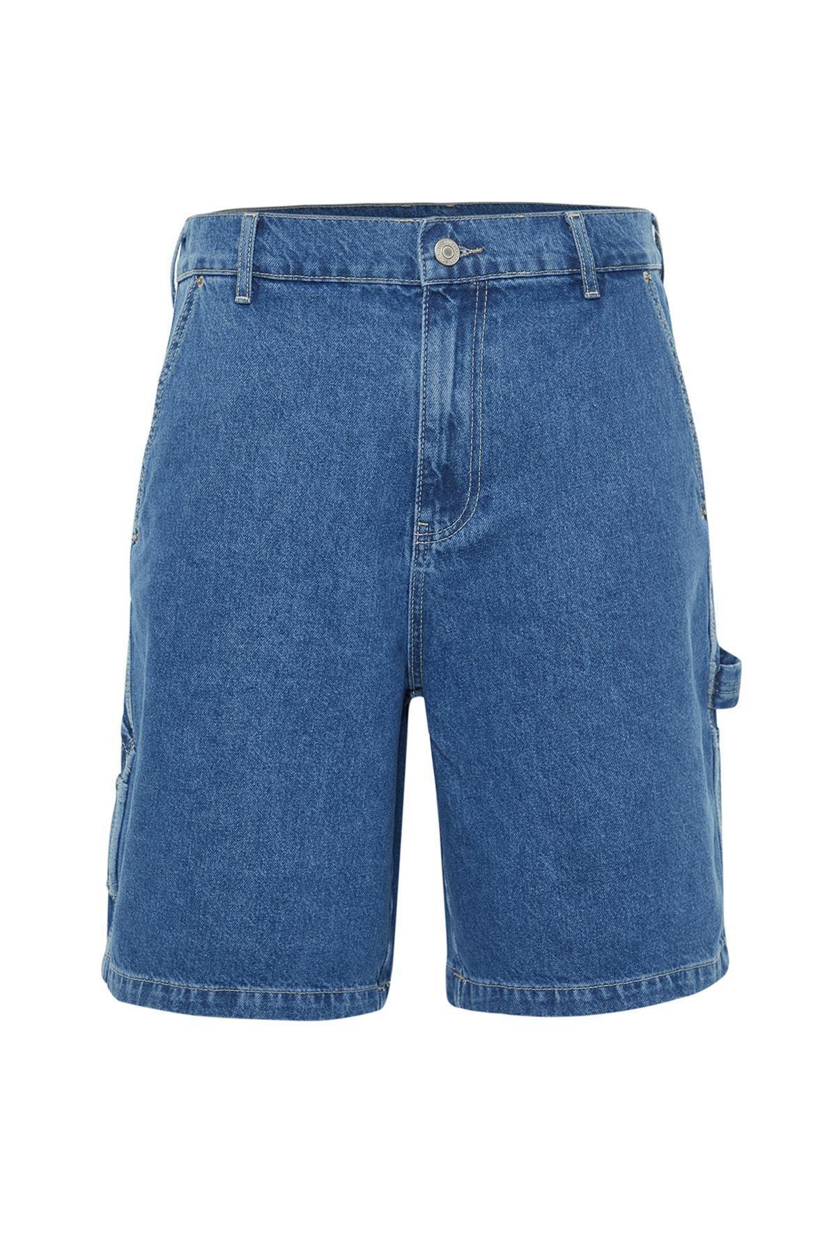 Trendyol - Navy Wide-Fit Carpenter Denim Shorts