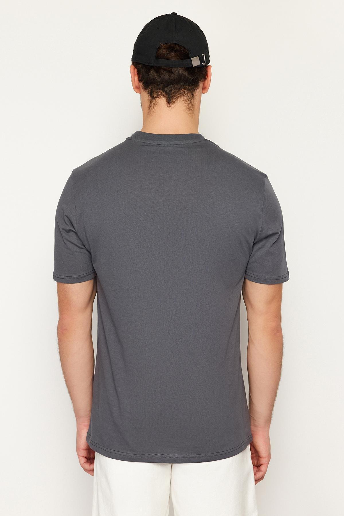 Trendyol - Grey Short Sleeve Embroidered T-Shirt