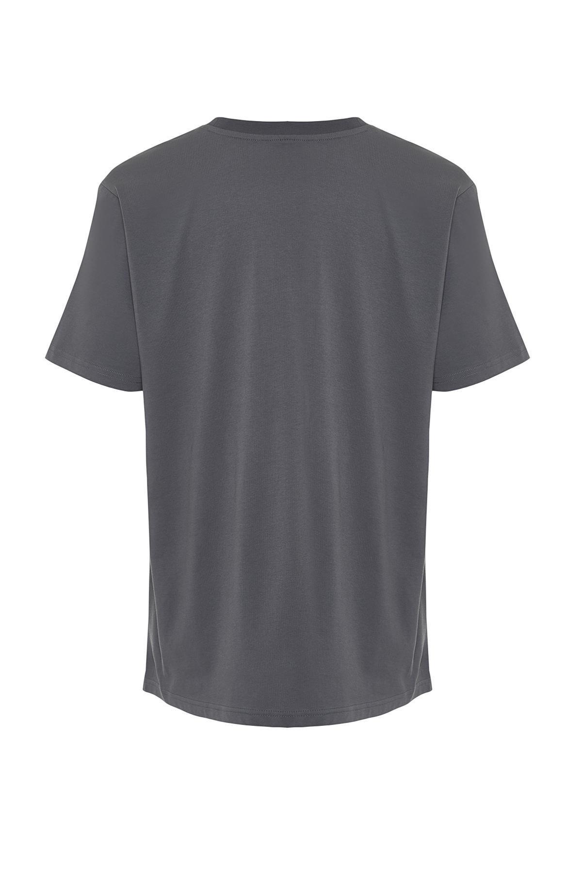 Trendyol - Grey Short Sleeve Embroidered T-Shirt