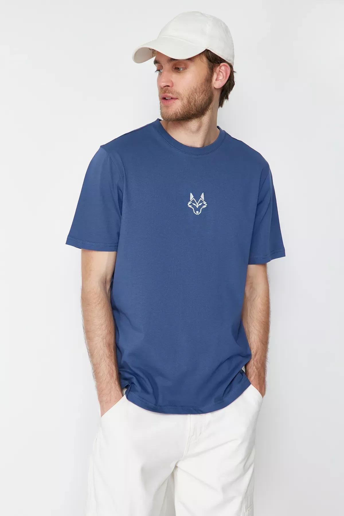 Blue Wolf Embroidered T-Shirt, , medium