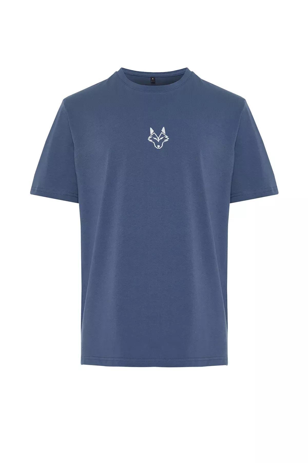 Blue Wolf Embroidered T-Shirt, Indigo, large image number 5
