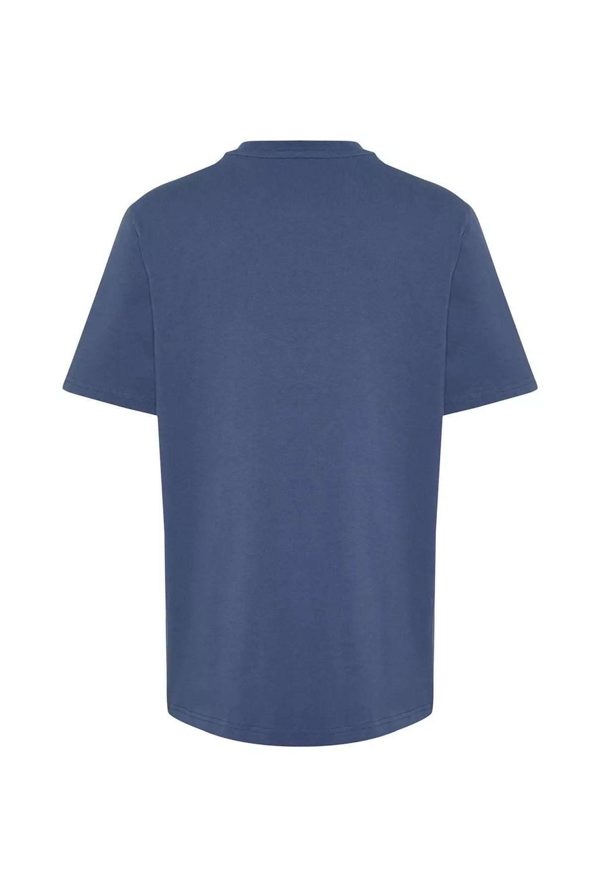 Blue Wolf Embroidered T-Shirt, Indigo, large image number 6