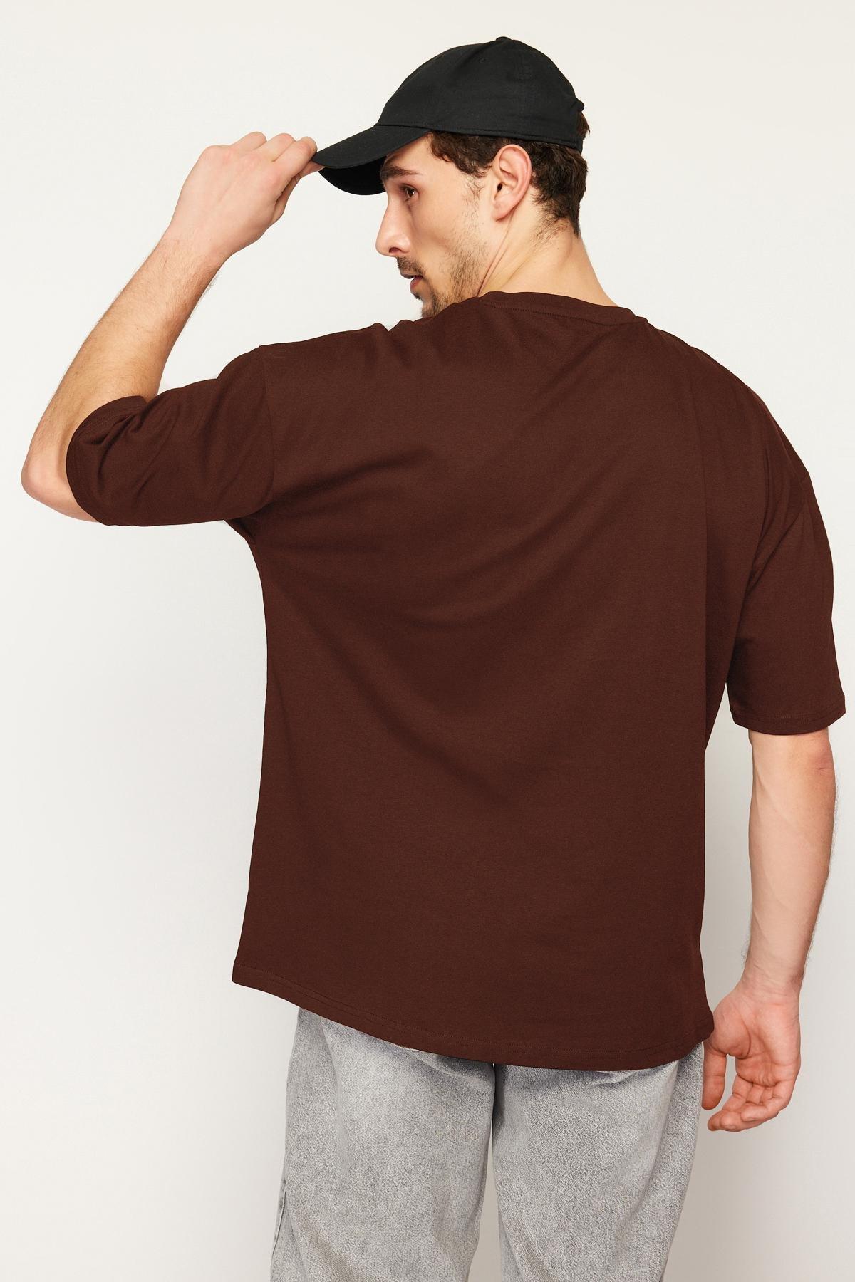 Brown Oversize Deer Embroidered T-Shirt, , large image number 3