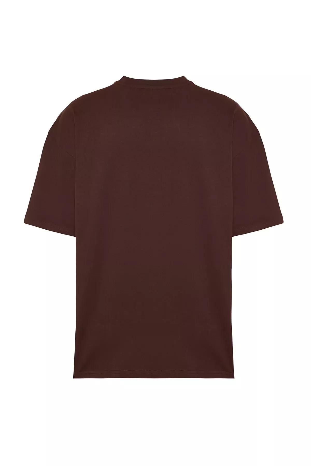 Brown Oversize Deer Embroidered T-Shirt, C101_3091, large image number 7