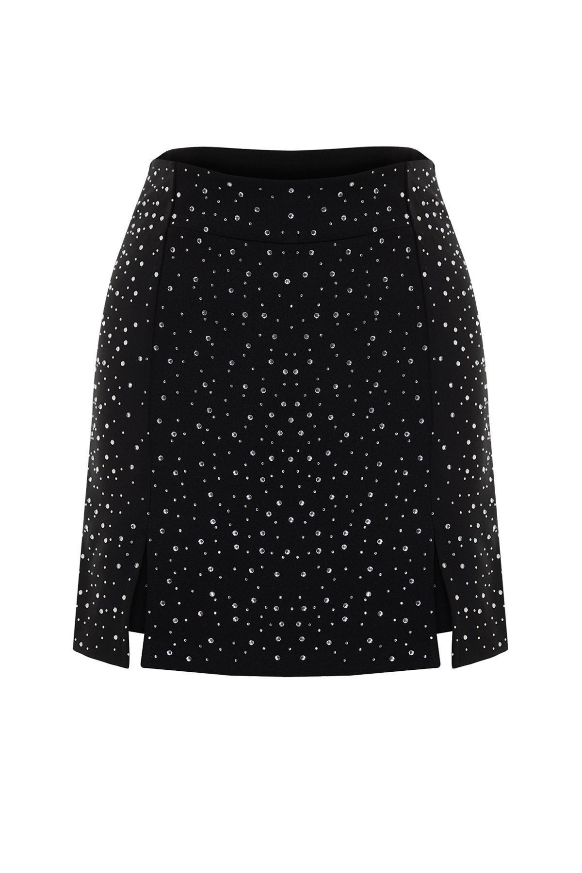 Black Shiny Jewelled Shorts Skirt, , large image number 5