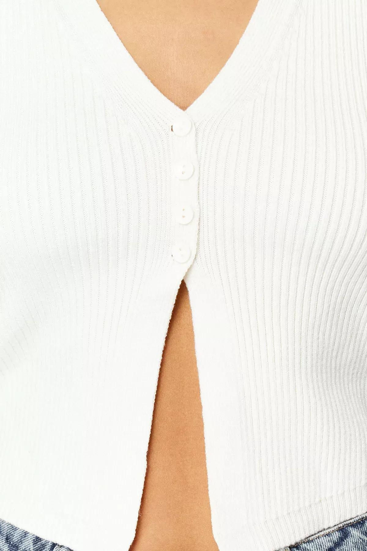 Ecru Limited Edition Crop Top Knitwear Blouse, Ecru, large image number 3