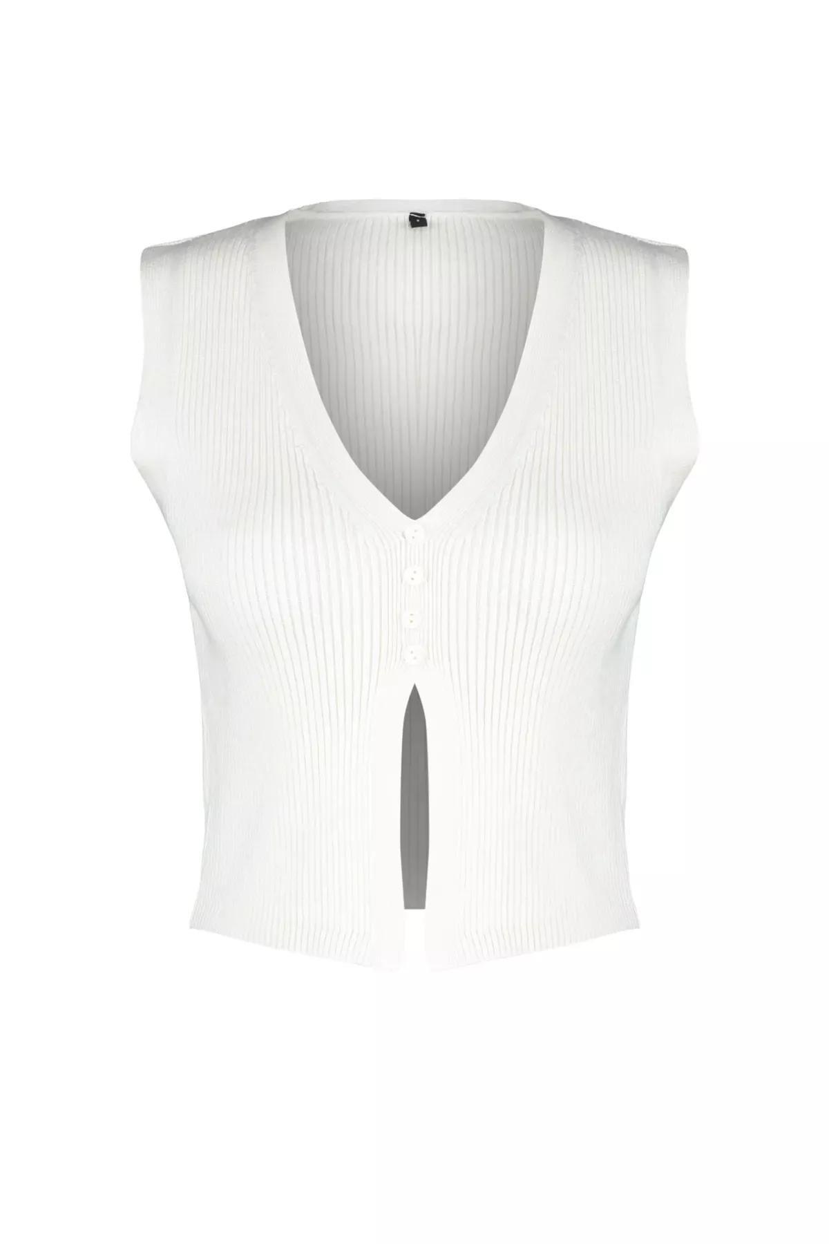 Ecru Limited Edition Crop Top Knitwear Blouse, Ecru, large image number 5