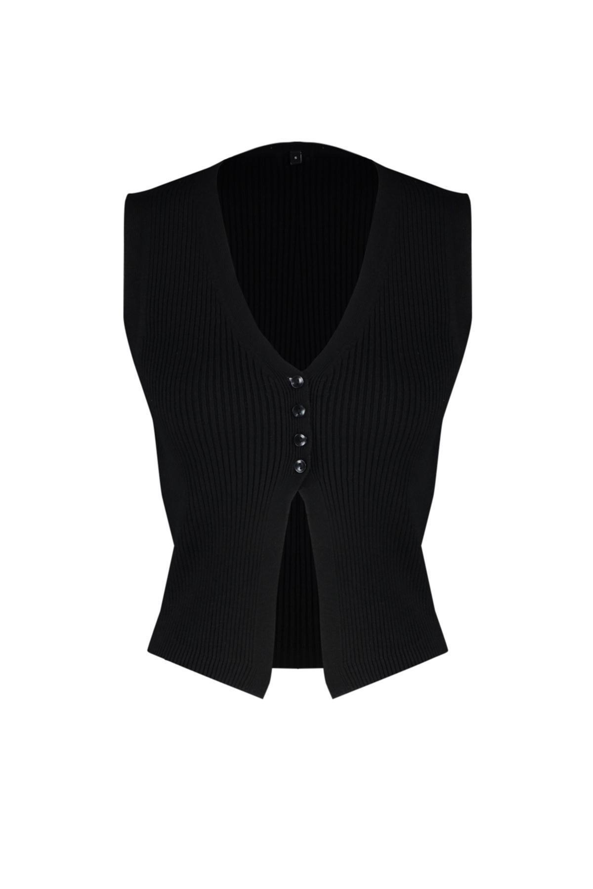 Black Crop Premium/ Special Yarn Top Knitwear Blouse TWOSS24BZ00258, , large image number 5