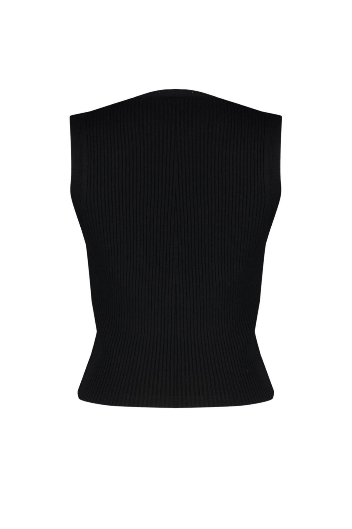 Black Crop Premium/ Special Yarn Top Knitwear Blouse TWOSS24BZ00258, , large image number 6