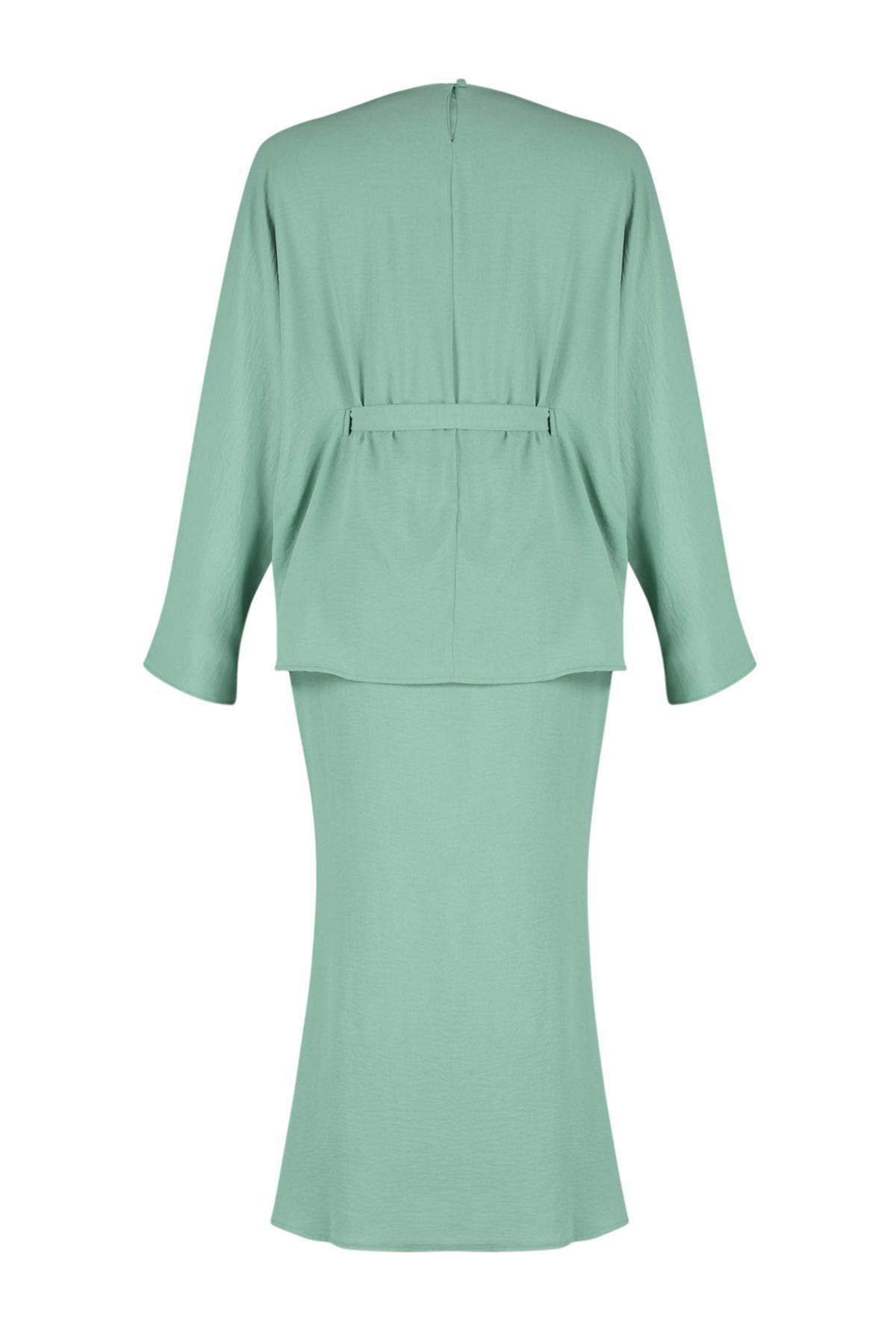 Khaki Tie Detailed Woven Co-Ord Set, , large image number 6