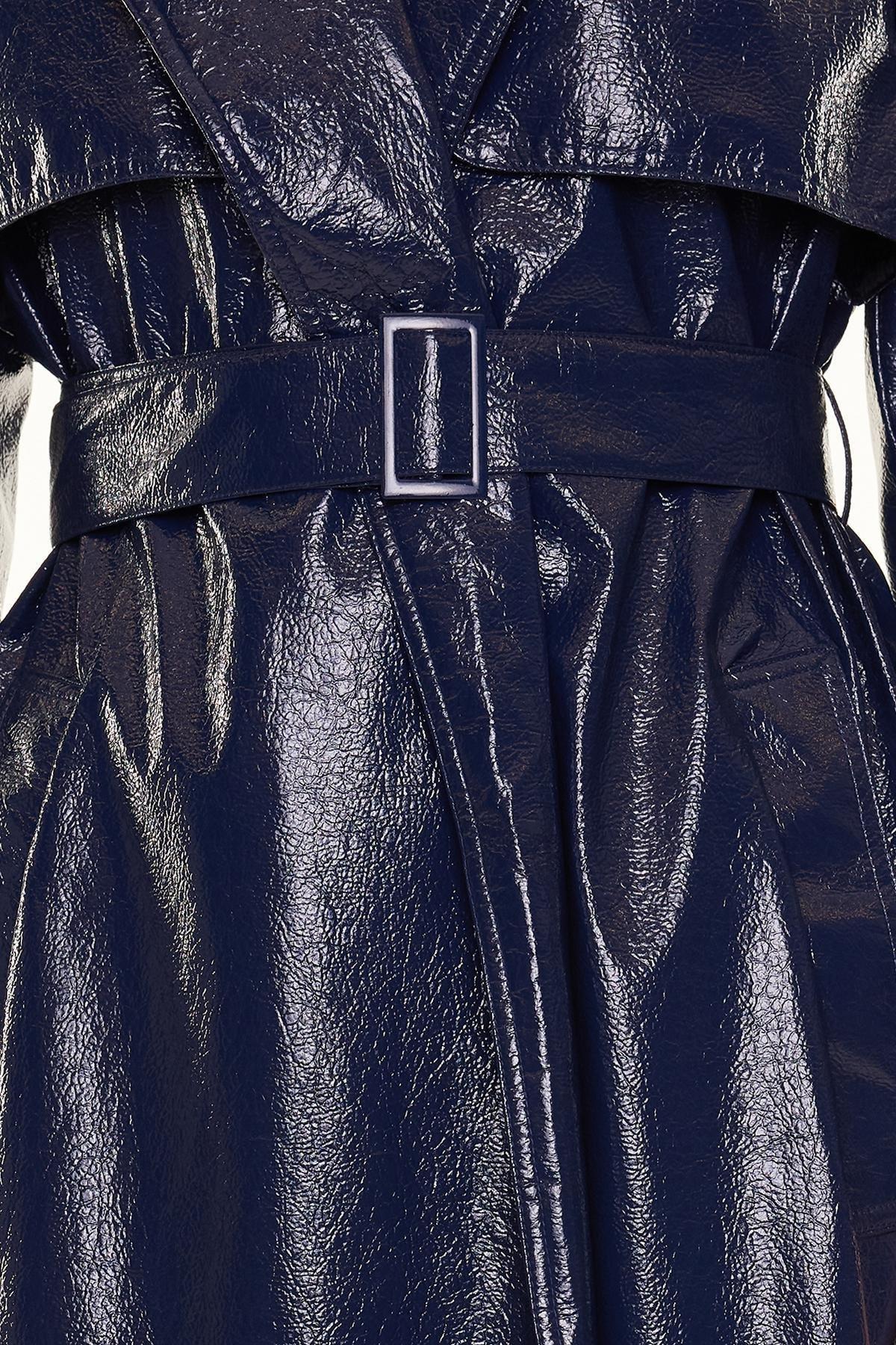 Navy Blue Oversize Wide Cut Patent Leather Trench Coat TWOSS24TR00022, Navy blue, large image number 3