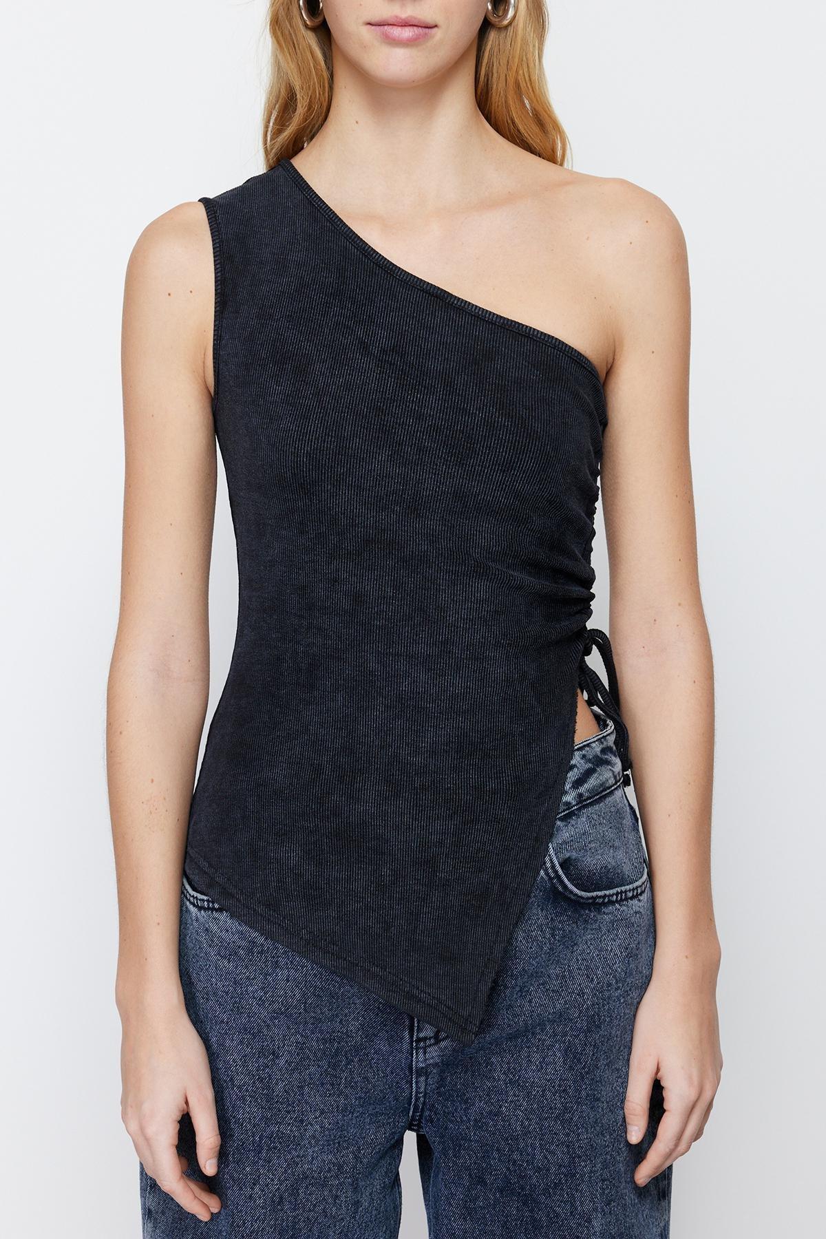 Black Stretch Knitted Blouse, , large image number 3
