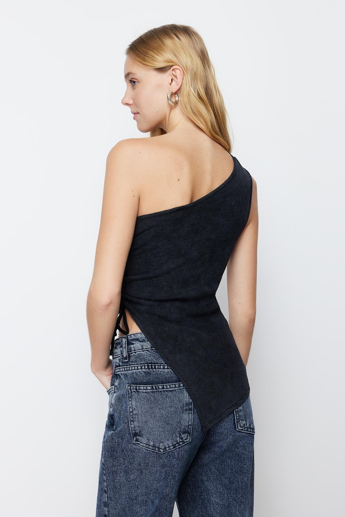 Black Stretch Knitted Blouse, , large image number 4
