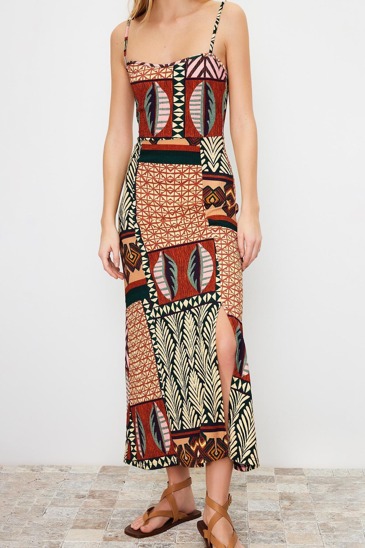 Multicolour Printed Midi Strap Midi Dress, , large image number 3