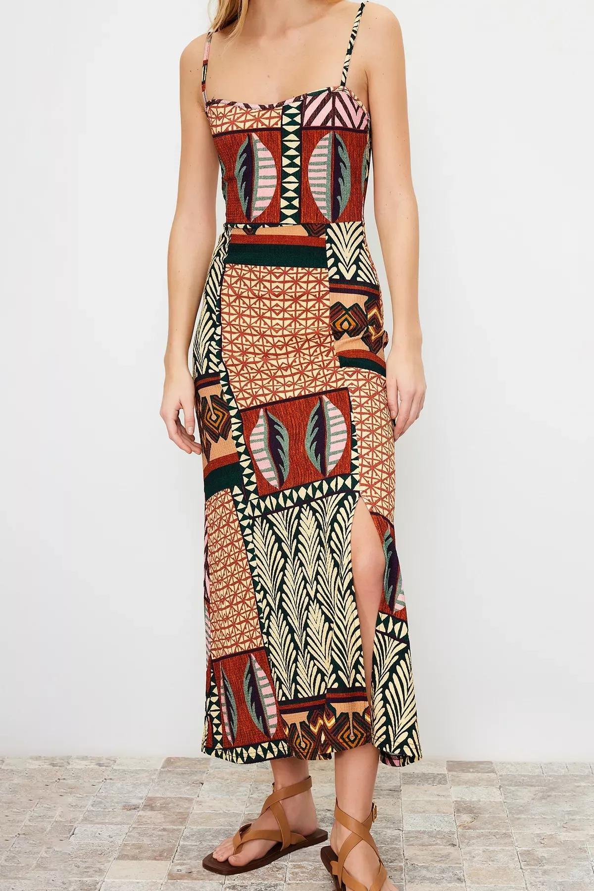 Multicolour Printed Midi Strap Midi Dress, , large image number 3