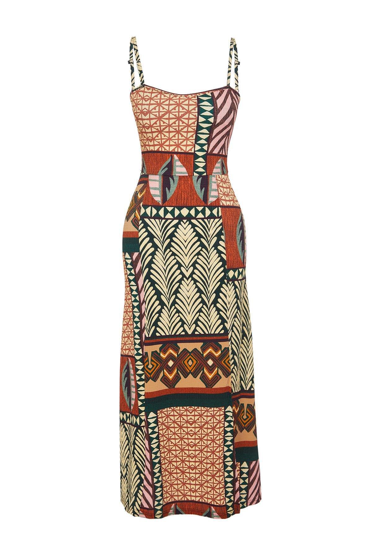 Multicolour Printed Midi Strap Midi Dress, , large image number 5