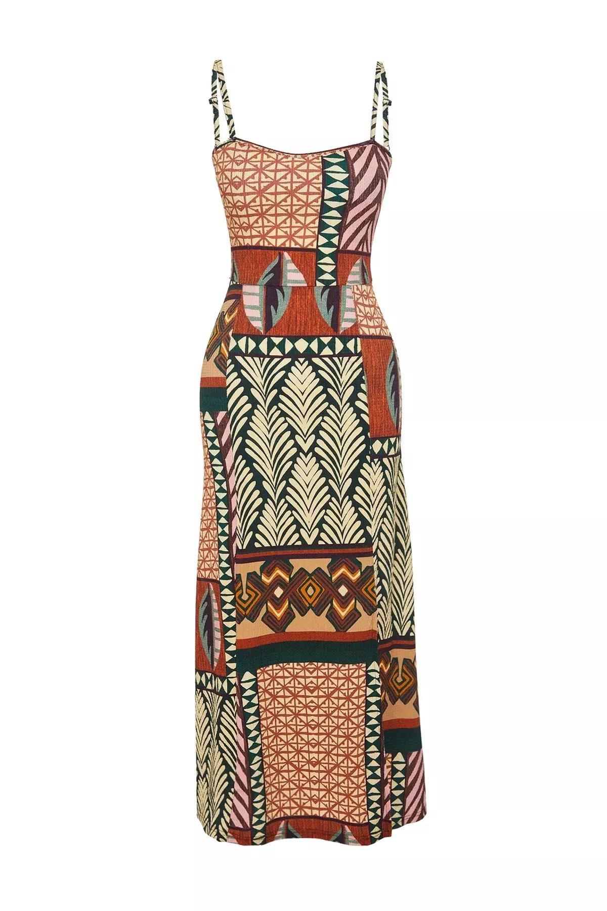 Multicolour Printed Midi Strap Midi Dress, , large image number 5