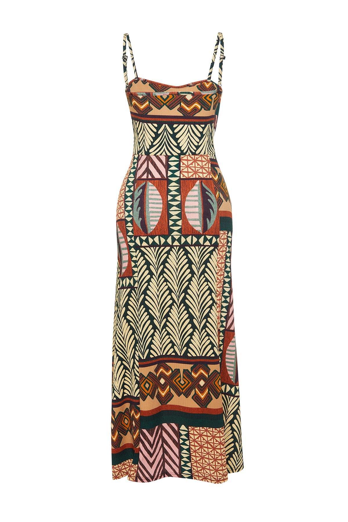 Multicolour Printed Midi Strap Midi Dress, , large image number 6