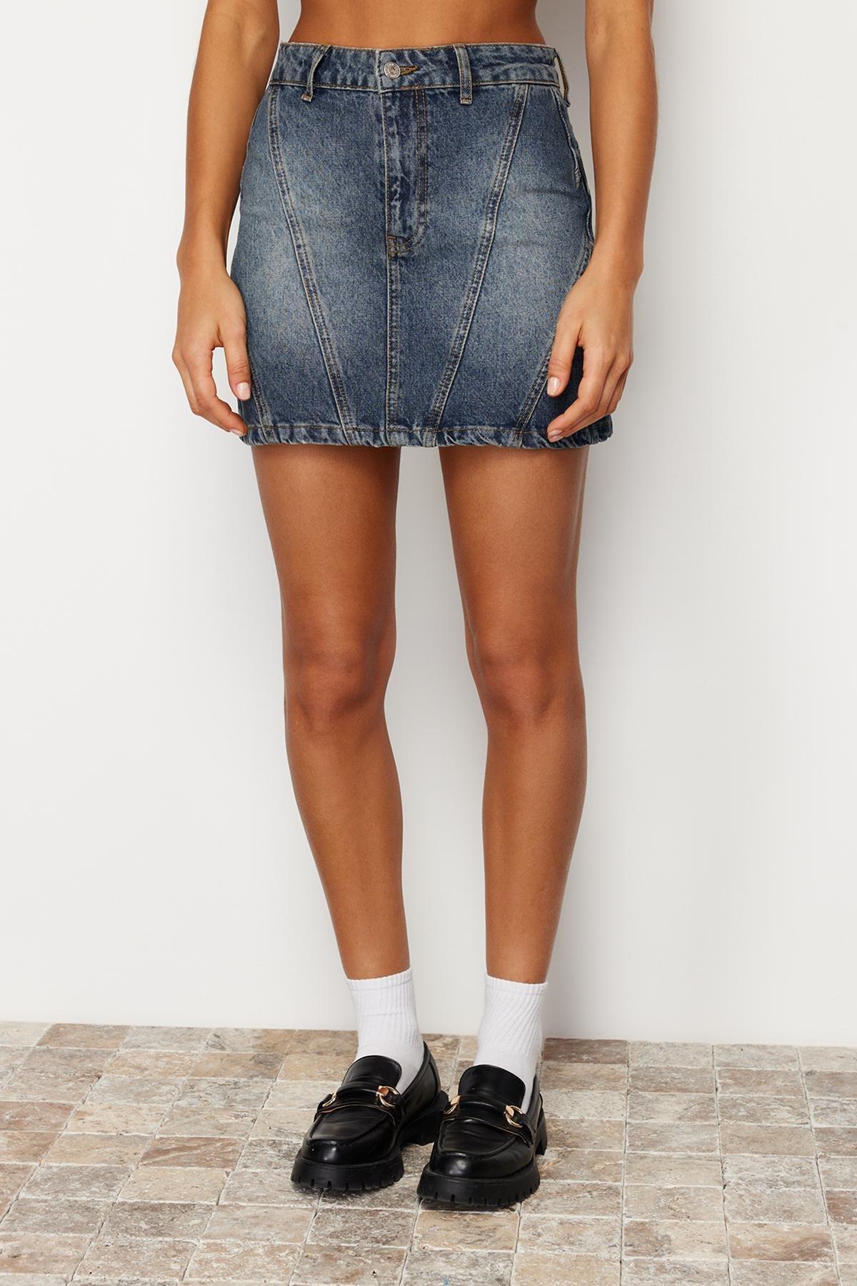 Blue High Waist Mini Denim Skirt, , large image number 3