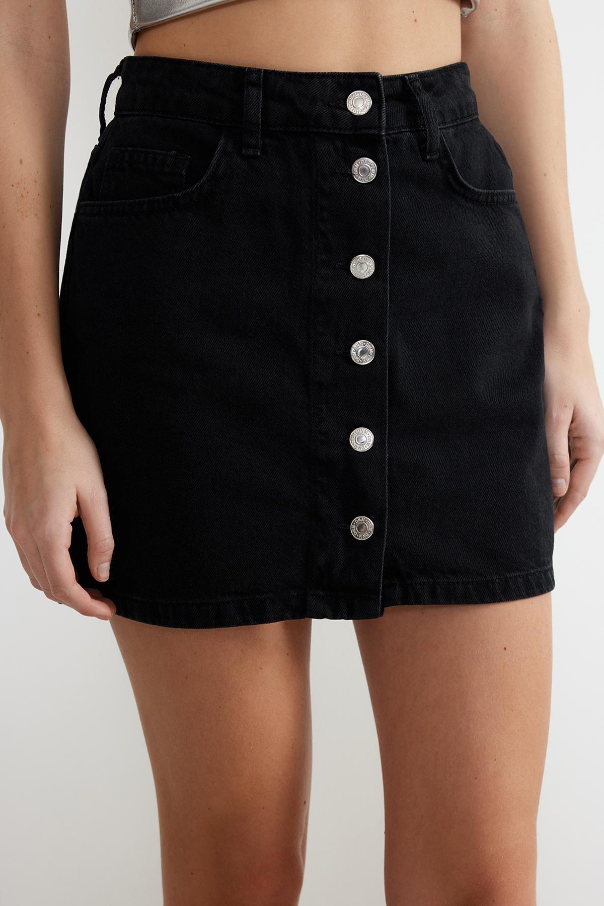 Black High Waist Mini Denim Skirt, , large image number 3