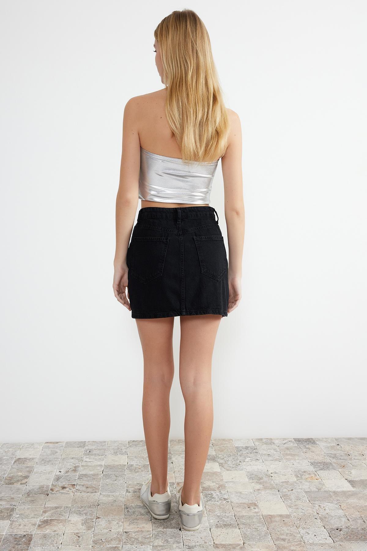 Black High Waist Mini Denim Skirt, , large image number 4
