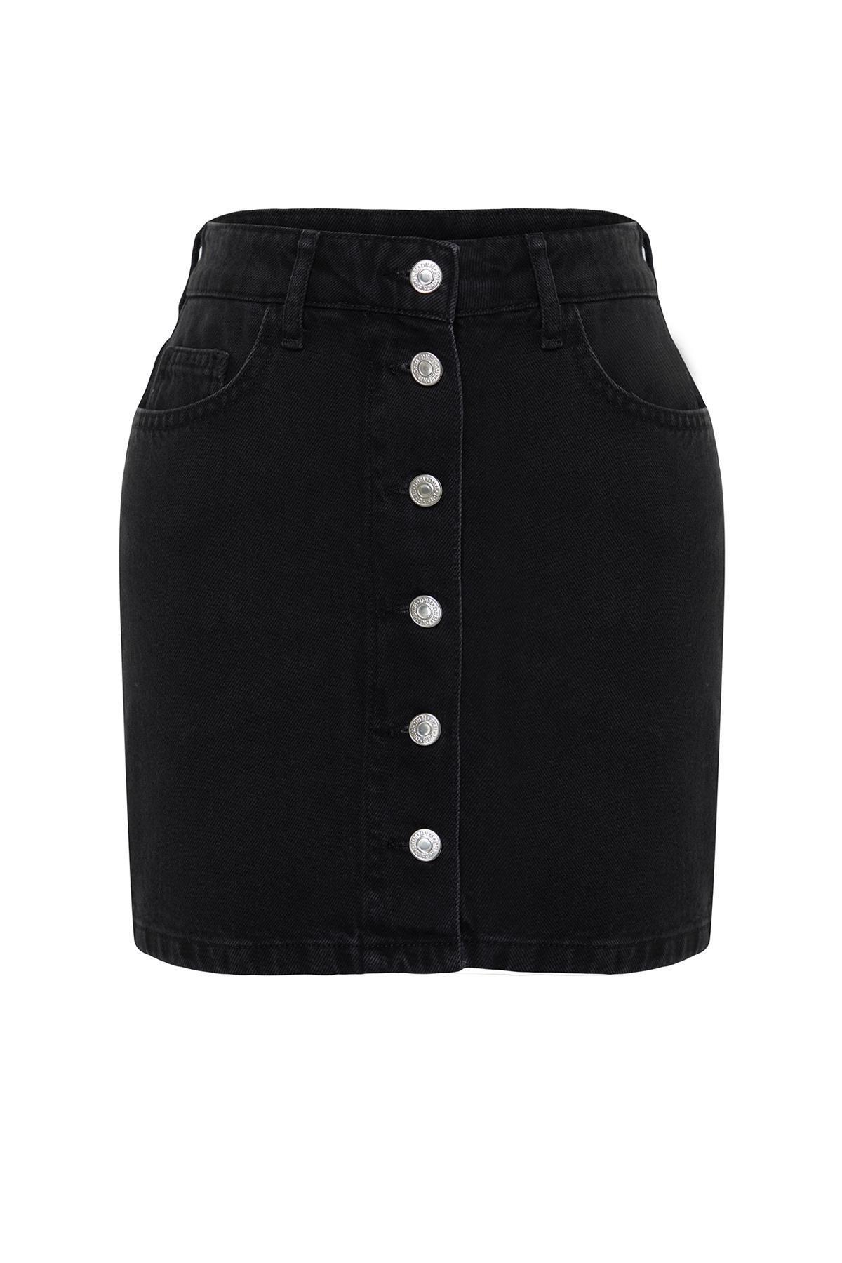 Black High Waist Mini Denim Skirt, , large image number 5